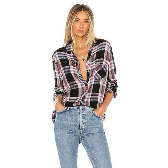 RAILS Hunter Plaid Shirt BLACK MELON AQUA Size Small - Picture 1 of 8